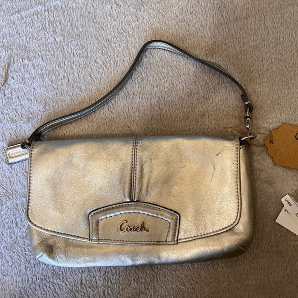 Coach Silver Leather Wristlet Purse